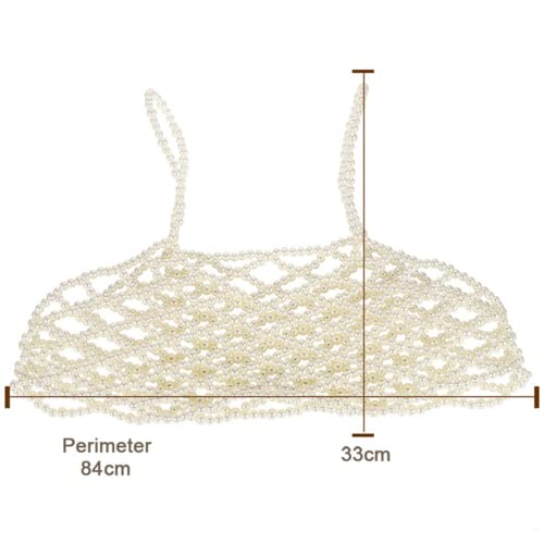 Women Sexy Pearls Beaded Camisole Pearl Chain Bra Sleeveless Sling Vest Crop Tops Party Club Camis Tanks Tops (White Style A, One Size) - Image 4