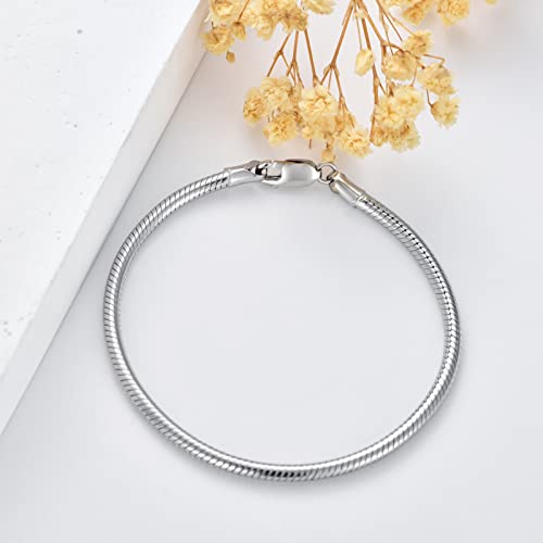 Kxj Fathers Day Gifts Solid 925 Sterling Silver Italian Snake Chain Bracelet 3Mm Round Snake Bracelet Anklet For Men Women Charm Bracelet For Girls Boys Jewelry Gifts,8Inch,Made In Italy #TOP1