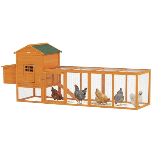 Image of PawHut 118 inch Extra Large Chicken Coop with Asphalt Roof, Wooden Hen Run with Slide-Out Tray and Nesting Box, Chicken Hutch for 3-6 Chickens, Orange