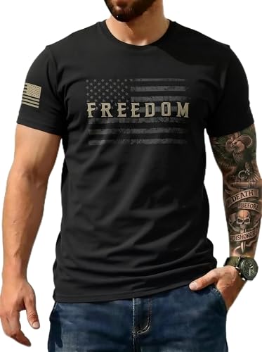 CJQCJQ Freedom Shirts for Men Classic Distressed Flag Print Tactical Casual Tee(F18-Black L)