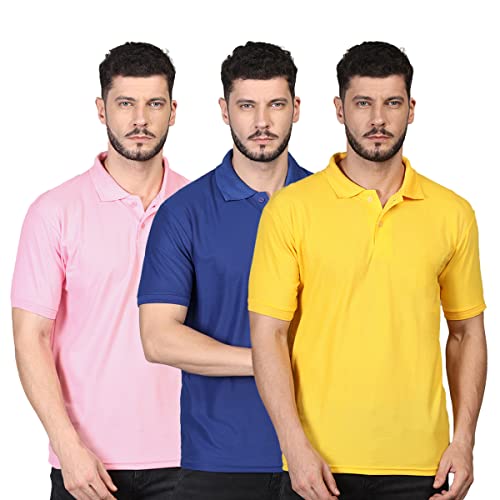Image of INKKR Men's Casual Polo Neck Half Sleeve Solid T-Shirt (Pack-3)
