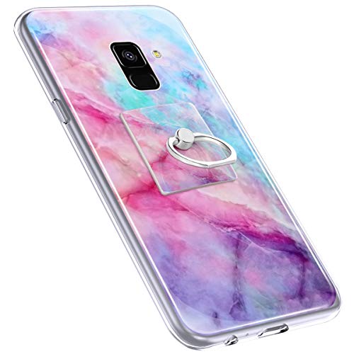 Urhause Cover Compatible with Samsung Galaxy A8 2018 Case Sparkle Glitter Bling Marble Case TPU Silicone Ring Holder Cover 360 Degree Rotation Ring Holder Kickstand Shiny Bling Shockproof Cover Pink