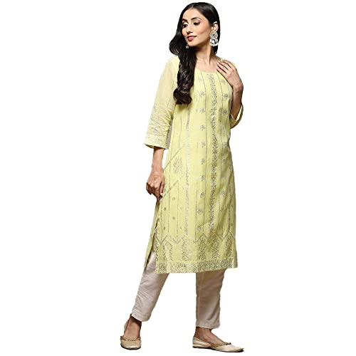 Image of BIBA Women Cotton Blend Regular Fit Straight Printed Kurta