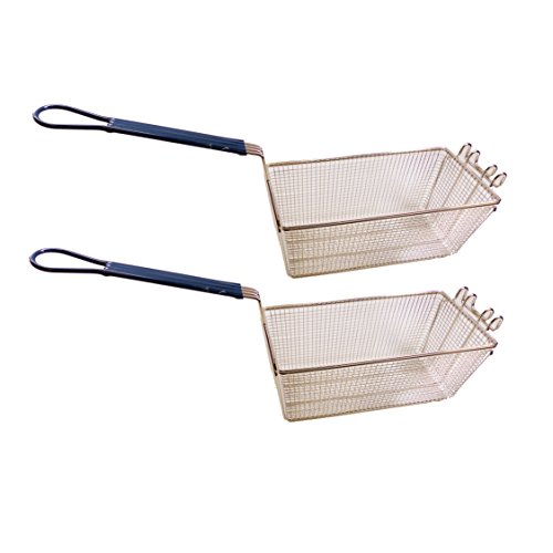 Kitchen Basics 101: 2-Pack Rustproof Heavy Duty Deep Fryer Wire Basket Commercial Grade Replacements with Blue Handles