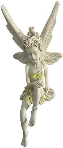 Generic Estatua de jardín sentado de resina, hada realista con escultura de ala, encantador ángel de cuento de hadas al aire libre, adorno para