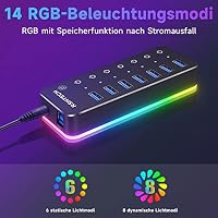 RSHTECH 7-Port RGB USB Hub Aktiv 3.0 mit 20W Netzteil (5V/4A), RSH-518R – Ansicht 3