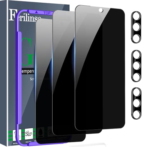 Ferilinso 3 Pack Privacy Screen Protector for Samsung Galaxy S25 with 3 Pack Tempered Glass Camera Lens Protector Phone Case Friendly Accessories Protector de Pantalla for Samsung S25