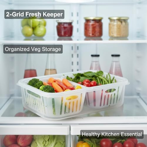 Image of HORNBILLS 2 Grid Fridge Storage Containers Fridge Organizer Container & Lid, Stackable Box, Space Saving Plastic Containers for Chopped Vegetables, Fruits Modern, Clean, and Practical Food Organizer