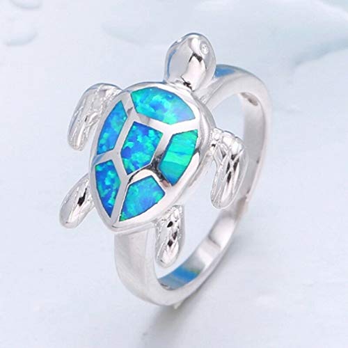 Kshcf Nautical Tropical Sea Turtle Ring Filled Opal Inlay Tortoise Ring Wedding Statement Ring,52mm