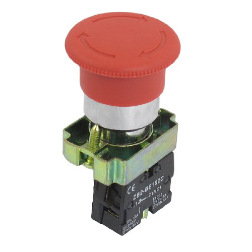 Uxcell a12082000ux0309 NC Red Mushroom Emergency Stop Push Button Switch, 22 mm, 600V, 10 Amp, ZB2-BE102C