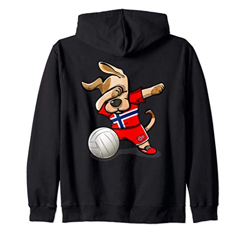 Dabbing Dog Proud Norway Volleyball Fan Norwegian Flag Sport Zip Hoodie, Black