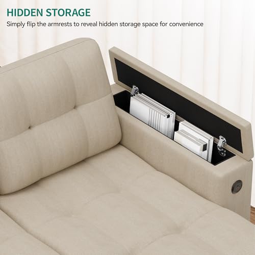 DWVO L-Shaped Sectional Sofa with USB & Chaise, 4-seat Fabric Convertible Couch Bed w/Pull Out Bed & Storage, Reversible Sleeper Sofa for Living Room, Beige