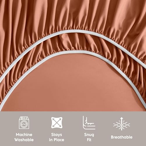 Image of Nestl Extra Deep Twin XL Sheet Set - 4 Piece Breathable & Cooling Sheets - Hotel Luxury Bedding Set w /18-24 Inch Deep Pockets - Easy & Secure Fit - Super Soft, Wrinkle Free & Comfy - Rust