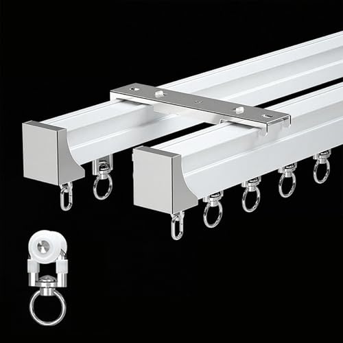 Riel de cortina flexible con clips de montaje en techo o pared para cortinas, RV, ducha, hospital, sistema divisor de habitación (doble 9.5 pies), fácil instalación y uso versátil