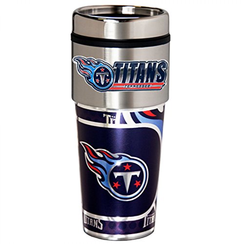 NFL Tennessee Titans Metallic Travel Tumbler, Stainless Steel and Black Vinyl, 16-Ounce