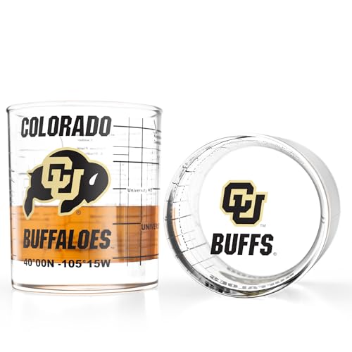 Image of Greenline Goods - University of Colorado Buffaloes College Whiskey Glasses (Set of 2), 10 oz - Full-Color Logo + Campus Map