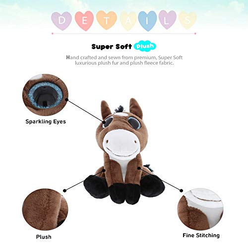 Dollibu Sparkling Big Eye Horse Wild Stuffed Animal Soft Plush Collection, Storytime Buddy, Barn Animal Toy, Pony Plush Pet Figure, Peekaboo Critters, Nursery Baby Toys for Girls & Boys - Small Horse