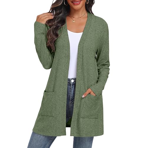 QIXING Women's Sweater Cardigan Open Front Lightweight Cardigan Long Sleeve Cardigans with Pockets
