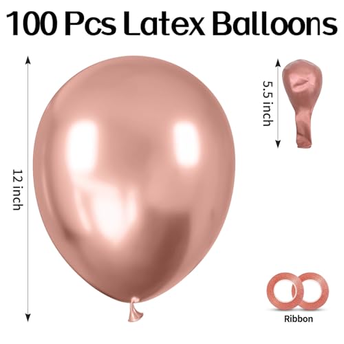 Image of 100pcs Rose Gold Metallic Chrome Balloons 12 inch Rose Gold Latex Round Helium Balloons for Wedding Anniversary Bridal Shower Birthday Party Decorations