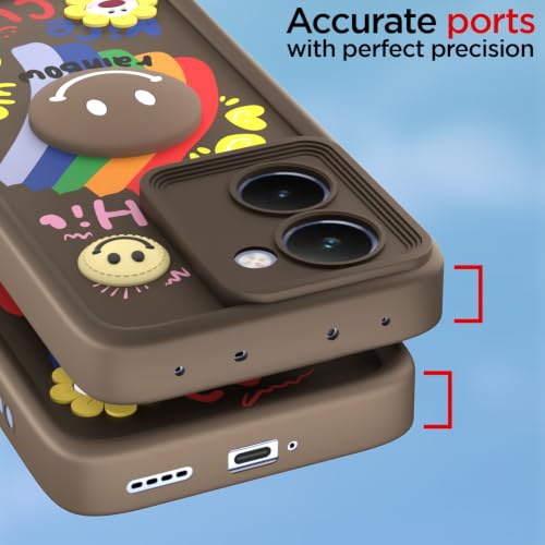 Image of Pikkme Back Cover for Realme P3 Ultra 5G | Soft Silicone| Cute Rainbow Smile & 3D Cartoon Flower Design | Shockproof Raised Camera Protection Bumper Case (Brown)