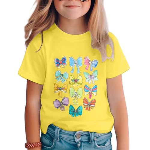 Girls T Shirts Magical Princess Bow Blouse Short Sleeve Loose Basic Shirt Girl Holiday Vacation Tee Tops 4-12 Years