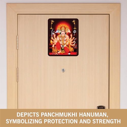Image of BerryBox Panchmukhi Hanuman MDF Sticker Wall Frame Door Vastu Dosh Rectification Remedy Of Home, Office And Factory MDF Photo Poster with self adhesive tape 4x5 inch (Style 7)