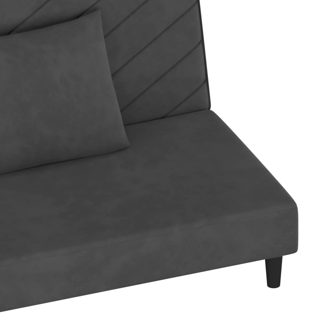 vidaXL Canapé-lit à 2 Places avec Deux oreillers Gris foncé Velours