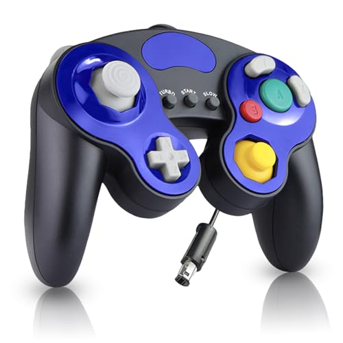 YSDZSW Upgraded Wired Controller for Wii/GameCube TURBO Game Controller Compatible with GC/Wii Games (Black-Blue)