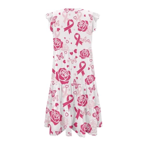 Image of Women's Casual Ruffle Sleeve Dress V Neck Pullover Dress Flowy A-Line Pleated Lightweight Dress with Pockets