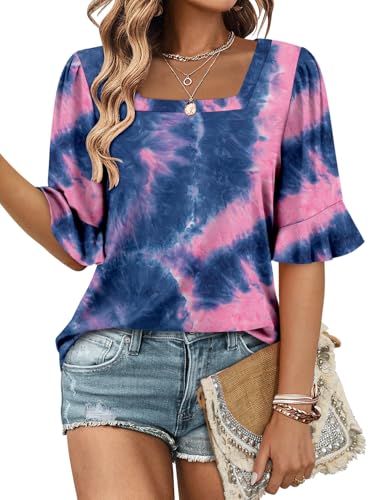 ROSELINLIN Half Sleeve Top for Women Summer Dressy Casual Tunic Top