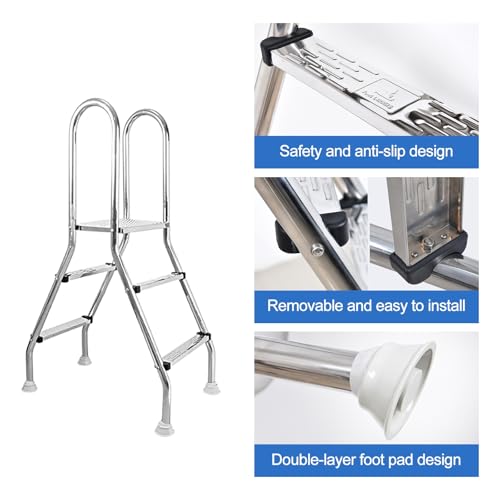 Escalera para piscina elevada de 2 peldaños en acero inoxidable 304 miniatura 5