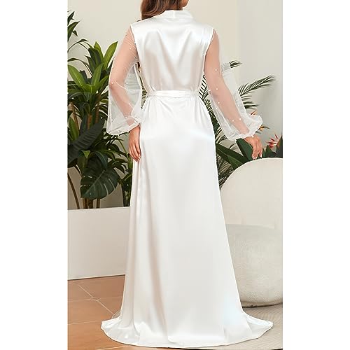 Women Long Sleeve Bridal Robes White Satin Bride Robe Nightwear Floor Length Dressing Gown2