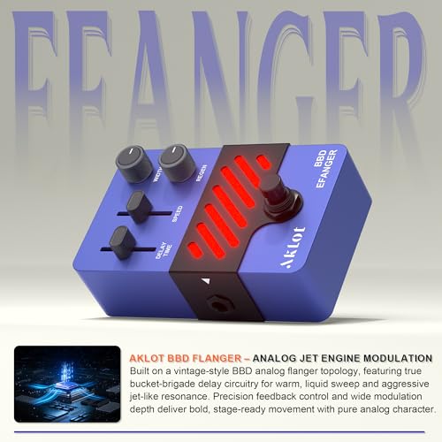 Image of AKLOT Flanger Electric Guitar Pedal: Classic Jet Sweep to Deep Modulated Swirl, Dynamic Touch-Responsive Modulation, Mini Guitar Effects Pedal True Bypass, NEON JetPhase