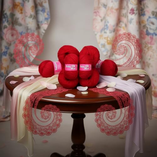 Image of M.G ENTERPRISE 100% Acrylic Wool Red 10 Pc Baby Wool 4 ply -XB Art-EA
