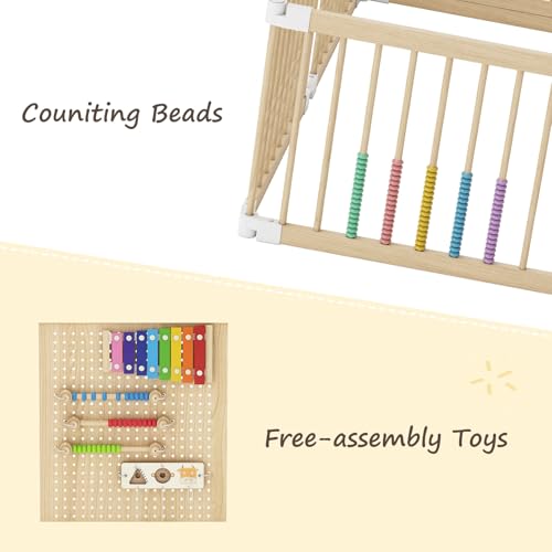 EXPERLAM Baby Playpen - Wooden Playpen for Babies and Toddlers, Foldable Play Pen with Locking Gate, Portable Baby Fence with Adjustable Shape and Size, Extra Large Toddler Play Yard (59X59x21Inches)