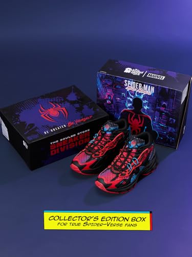 Image of The Souled Store Spider Verse: Men and Boys Lace Up Sneakers Black and Red and Blue Streetwear Trainer Engineered Breathable Mesh Cushioned Sole Durable Outsole Lightweight and Breathable