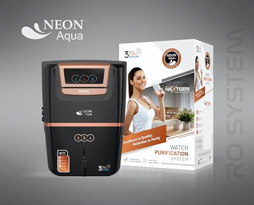 Image of NEON Aqua Nile NEOX Water Purifier | RO + UV + TDS + Copper + Alkaline | Storage Capacity 10 Litre | Suitable for all type of water supply | Smart LED Indicator | Black
