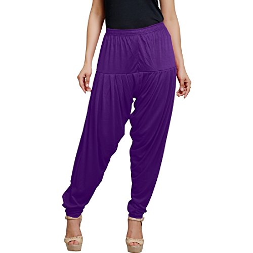 Women's Cotton Spandex Patiala Pants – Stretchable Ethnic Bottom Wear with Pleats for Casual & Traditional Outfits (Voilet)
