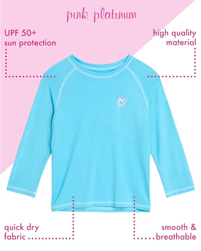 Image of Pink Platinum Girls Rash Guards - 2 Pack Quick Dry UPF50+ Sun Protection Beach Pool Long Sleeve Swim Shirt for Girls