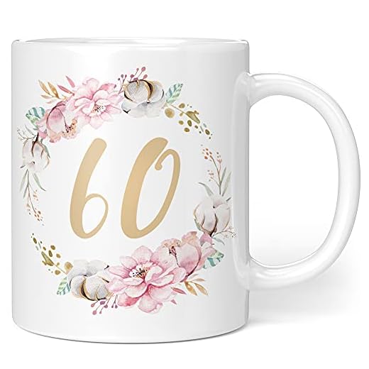 Regalo taza de cumpleaños 60 mujer – Idea de regalo para 60 cumpleaños – Regalo de cumpleaños para mujeres flores