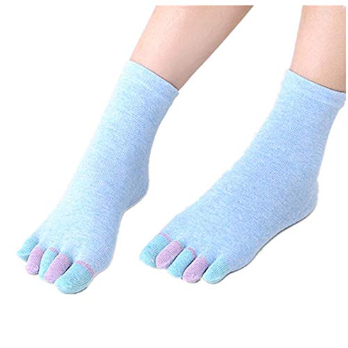 iHAZA Cotton Yoga Gym Non Slip Massage Toe Socks Full Grip Socks Heel Five-finger Blue