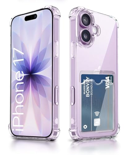Image of WOW IMAGINE Transparent Back Cover Case for iPhone 17 | Flexible Built-in Slim Card Pockets Wallet | 360 Camera Protection TPU | Soft Silicone Mobile Cover - Transparent