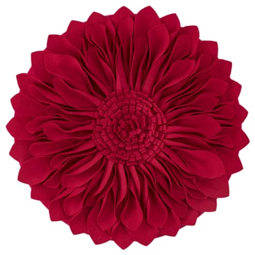 JWH 3D Flower Throw Pillow Cover Aesthetic Decorative Round Sunflower Pillow Case Handmade Pillowcase Stereo Cushion Couch Bedroom Chair Bed 12 Inch Red