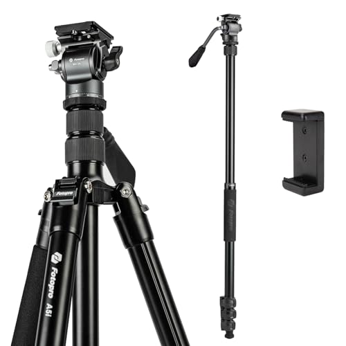 Fotopro Camera Tripod, Foldable Aluminum Tripod/Monopod, 360°Ball Head Detachable with Quick Release Plate, Lightweight Tripod for Camera, Phone, A4I A5I (Grey, 80'' Video)