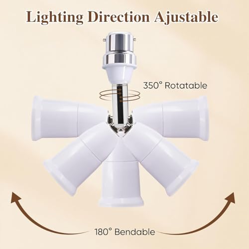 Image of 1 Unit B22 to E26 /E27 Light Socket Extender,Vertical 180Horizontal 350 Adjustable Medium Screw Base Light Bulb Extension Socket(5.5 inch /14cm)
