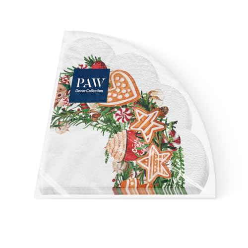PAW - Servilletas de Papel 3 Capas (32 cm Diámetro) | 12 Unidades | Servilletas de Navidad con motivos invernales y navideños | Ideales para la mesa festiva | Color: Gingerbread Wreath