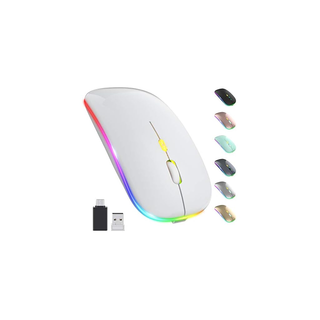 Upgrade-LED-Wireless-Mouse-Rechargeable-Slim-Silent-Mouse-24G-Portable-Mobile-Optical-Office-Mouse-with-USB-Type-c-Receiver-3-Adjustable-DPI-for-Notebook-PC-Laptop-Computer-Desktop-White