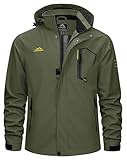 TACVASEN Men's Rain Jacket with Hood Waterproof Windbreaker Raincoats Lightweight Water Resistant Coat Climbing Army Green M