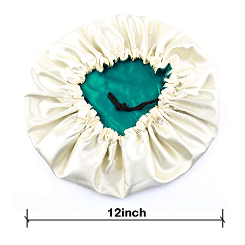 Image of Extra Large Adjustable Double Layer Satin Hair Bonnets with Drawstring for Women Night Sleeping Long Silky Satin