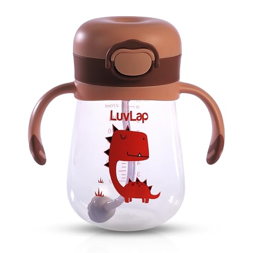 Image of LuvLap Kids Bite Resistant Soft Silicone Straw Sipper Cup with Handle, with Weighted Straw, Sippy Cup with Anti Spill Lock, BPA Free,1 Year +, 300 ml, Brown